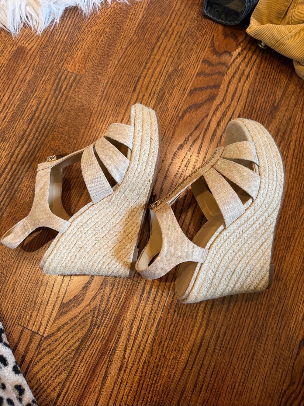 Michael Kors Natural Beige Espadrille Wedge Sandals